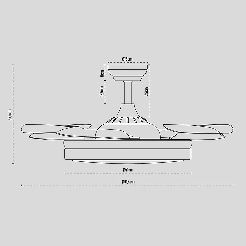 Ventilador de techo con aspas retráctiles y luz LED Sena Mini